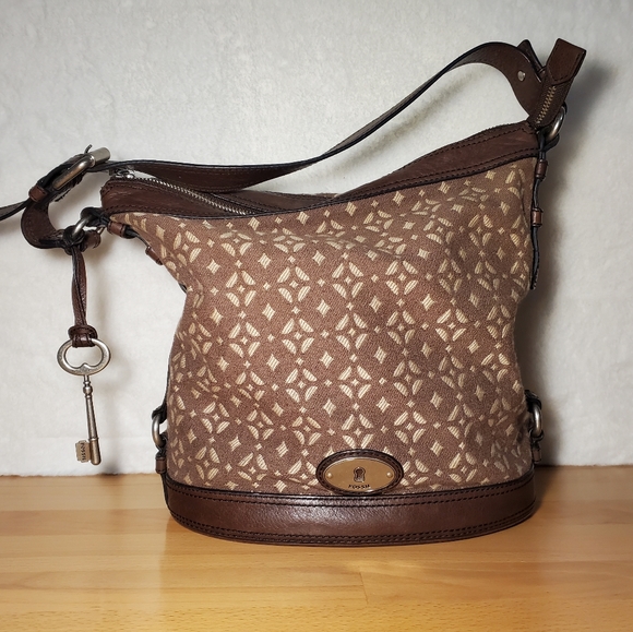 Fossil Bags Fossil Leather Geometric Textile Bucket Bag Poshmark